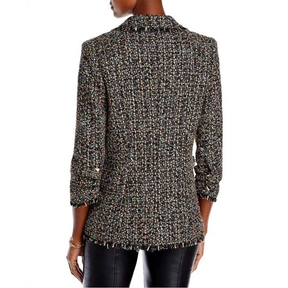NEW CINQ A SEPT confetti tweed khloe blazer in black - Picture 3 of 4
